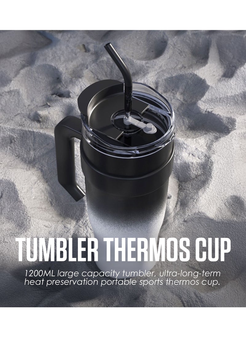 1.2L Stainless Steel Thermal Tumbler with Lid & Straw – Double-Layer Vacuum Insulated Travel Mug, 100% Leakproof & Dishwasher Safe for Iced Coffee, Tea, Smoothies | Portable, Cup Holder Friendly, Hot & Cold Retention