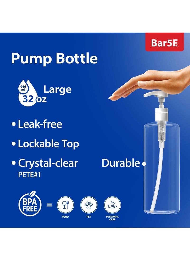 Bar5F Pump Bottle 32-Ounce 1-Liter Empty for Shampoo Conditioner Body Wash Lotion BPA-Free Crystal-Clear