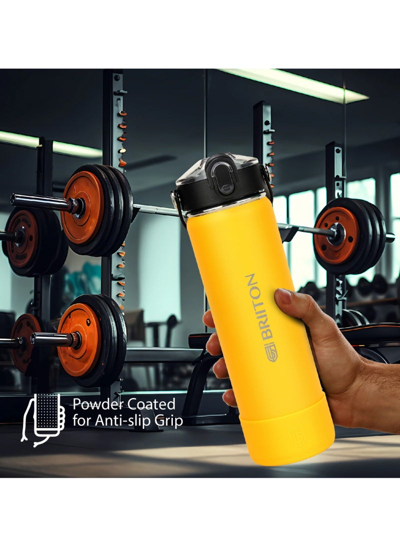 Nero S 750ml Yellow Stainless Steel Water Bottle | Copper Coated Vacuum Insulation | Powder Coated | Secure Grip | Leakproof Easy Pour Cap | Hot & Cold Thermos | Aqua Hydro