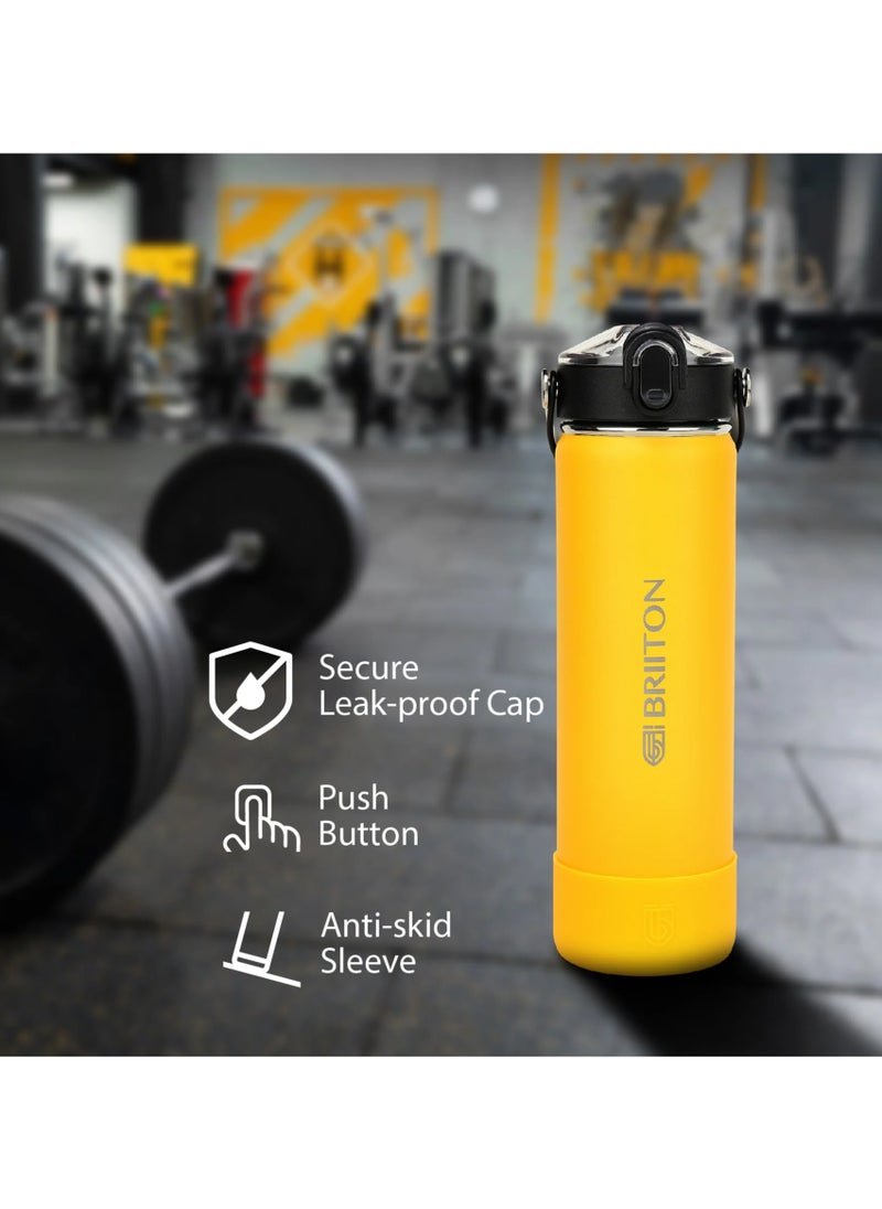 Nero S 750ml Yellow Stainless Steel Water Bottle | Copper Coated Vacuum Insulation | Powder Coated | Secure Grip | Leakproof Easy Pour Cap | Hot & Cold Thermos | Aqua Hydro