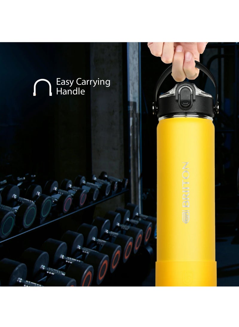 Nero S 750ml Yellow Stainless Steel Water Bottle | Copper Coated Vacuum Insulation | Powder Coated | Secure Grip | Leakproof Easy Pour Cap | Hot & Cold Thermos | Aqua Hydro