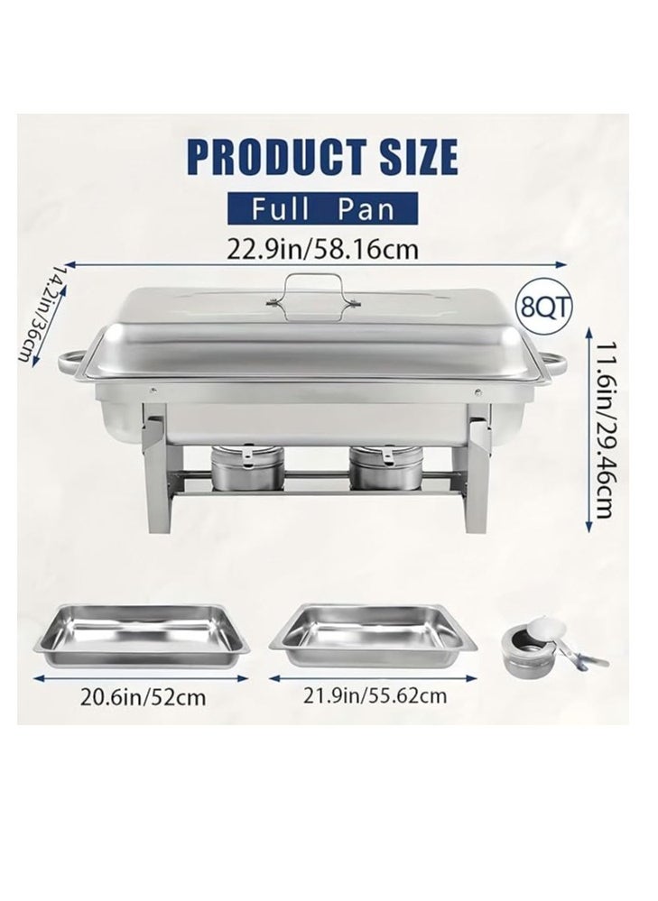 Double Compartment Stainless Steel Hot Pot with Fuel Rack Foldable Frame Buffet Server and Warmer Catering Food Warming Tray with Cover Suitable for Party Wedding Banquet and Event