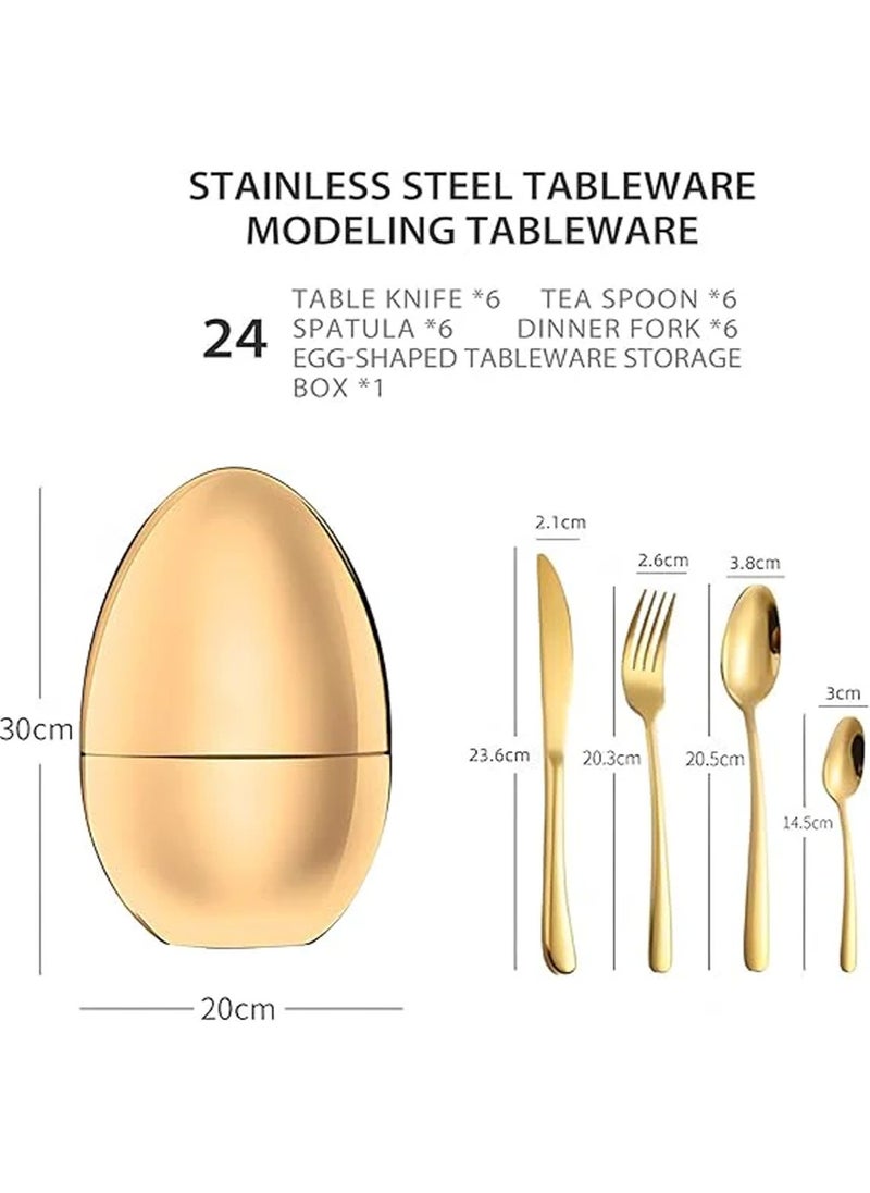 24-Piece Gold-Plated Stainless Steel Cutlery Set, Dinnerware Set for 6 with Knives, Forks, Spoons, Teaspoons, and Spoon Holder, Elegant Flatware for Dining, Dishwasher-Safe - Gold