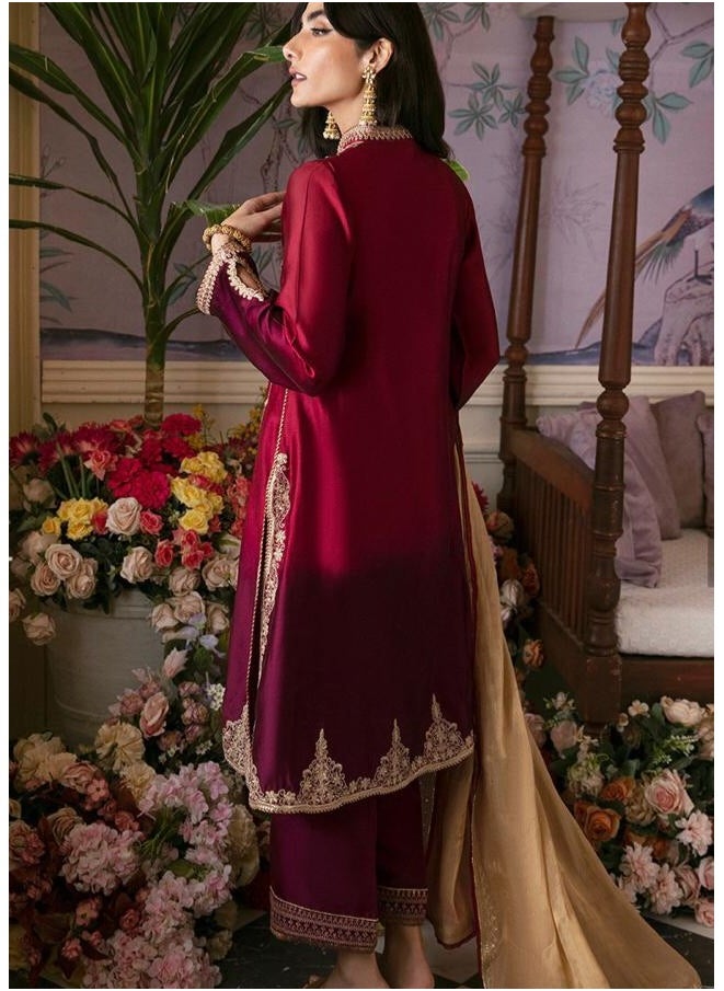 Woman's Trending Fashion's Striking Deep Red & Maroon Silk Dress with Matching Silk Dupatta – Elegant Party Wear