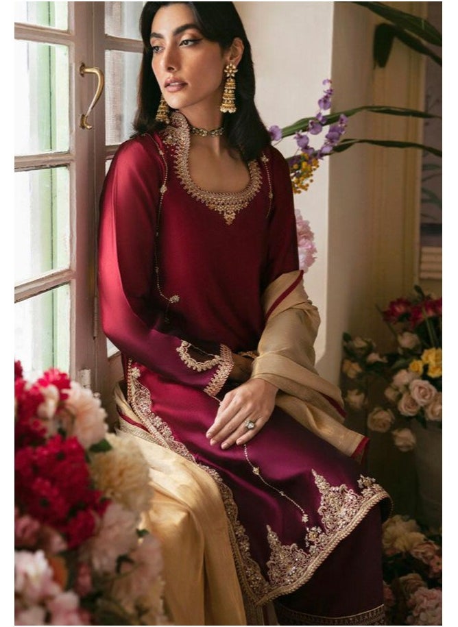 Woman's Trending Fashion's Striking Deep Red & Maroon Silk Dress with Matching Silk Dupatta – Elegant Party Wear