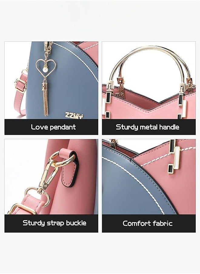 Women's Bag Large Capacity Pink & Blue Colorblock, Shoulder & Crossbody Bag for Women Girls, Trendy and Stylish Tassel Handbag, Special gift