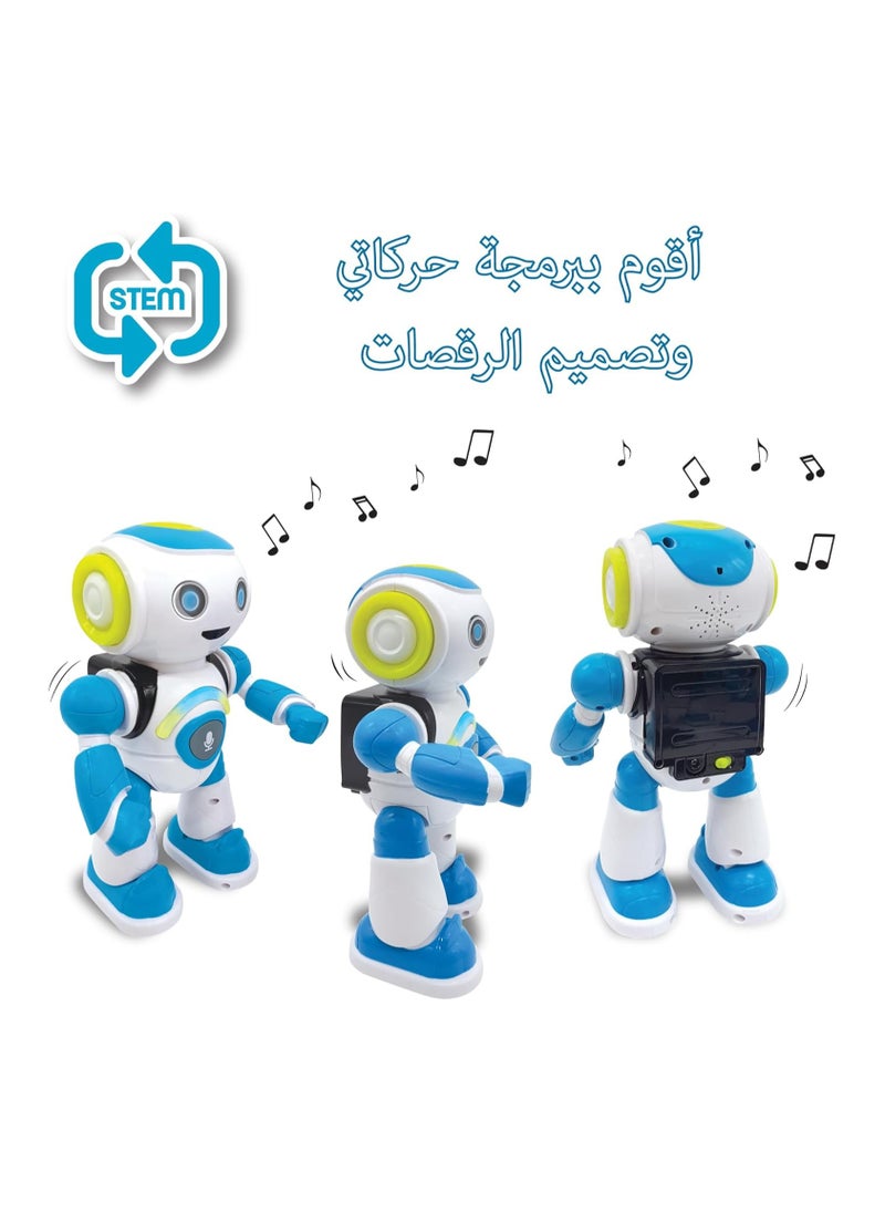 LEXIBOOK Powerman Jr. Smart Interactive Reads (Language Arabic) in The Mind Toy for Kids Dancing Plays Music Animal Quiz STEM Programmable Remote Control Boy Robot Junior