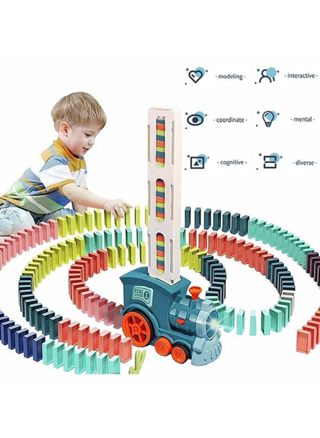 Kid's Domino Train Blocks Set,Domino Train Toy Blocks Domino Set Building And Stacking Toy,Automatic Laying Domino Building Game Puzzle Diy Train Toy,For 3+ Year Old Boys Girls