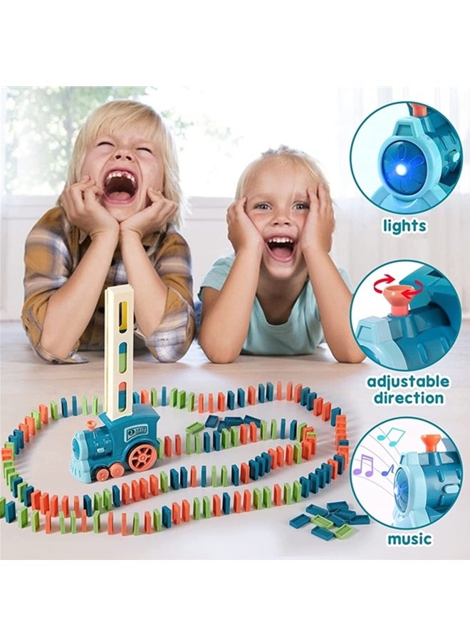 Kid's Domino Train Blocks Set,Domino Train Toy Blocks Domino Set Building And Stacking Toy,Automatic Laying Domino Building Game Puzzle Diy Train Toy,For 3+ Year Old Boys Girls