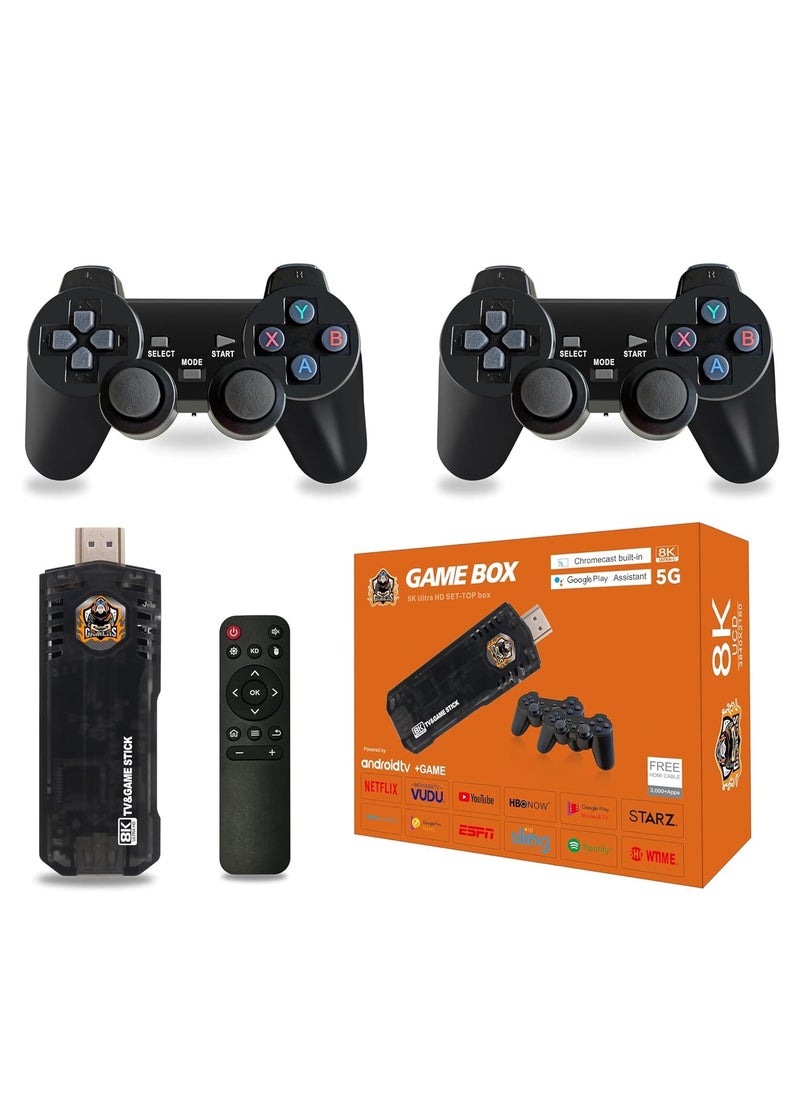 X8 Game Stick 64GB 10000+ Games With 15 Emulators 4K Display Powerful Wireless Game Controller, 8K Ultra HD Set Top Box, 5G Built-In Google Assistant Chromecast