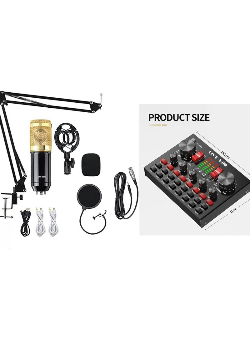 BM800 Professional Mic Condenser Microphone V88 Sound Card Set for Webcast Live Stream