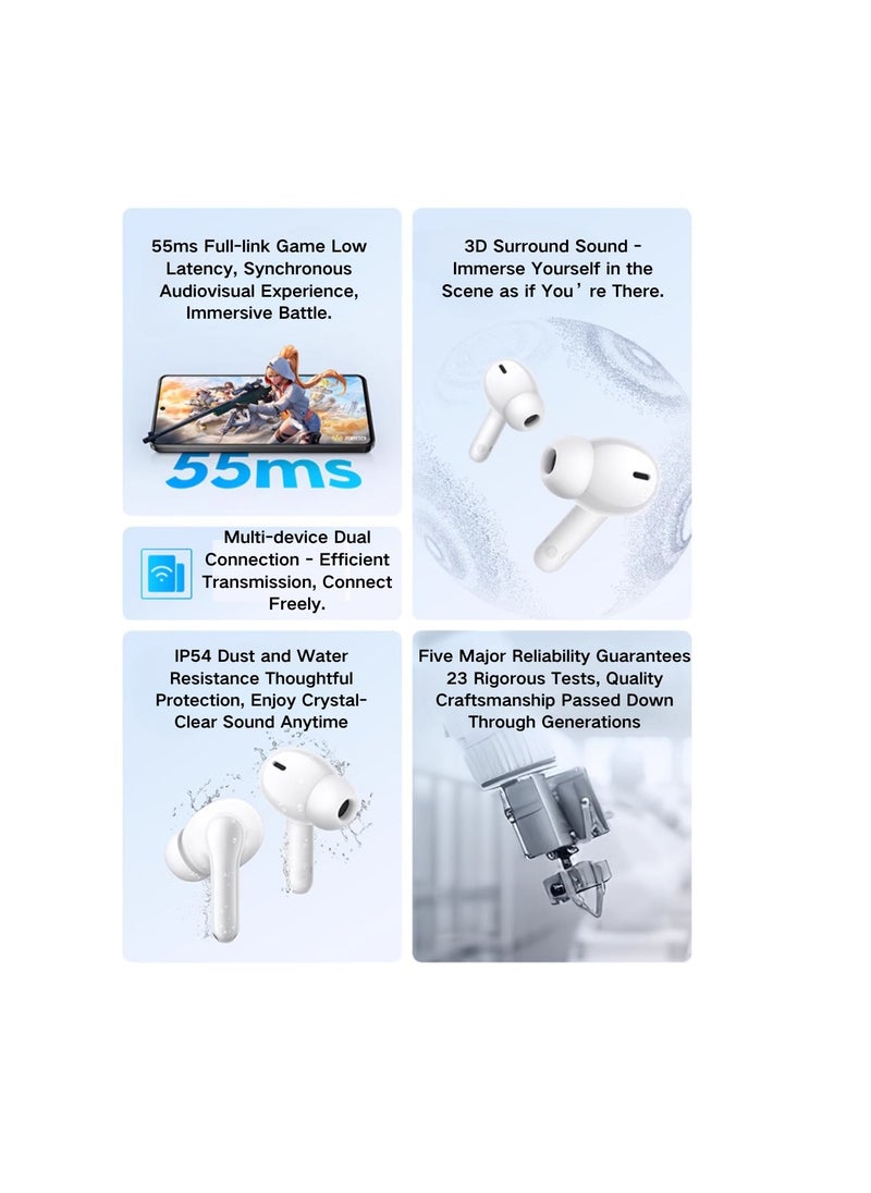 vivo TWS A3 True Wireless Earbuds - Swan White, 10mm Dynamic Driver, IP54, Bluetooth 5.3