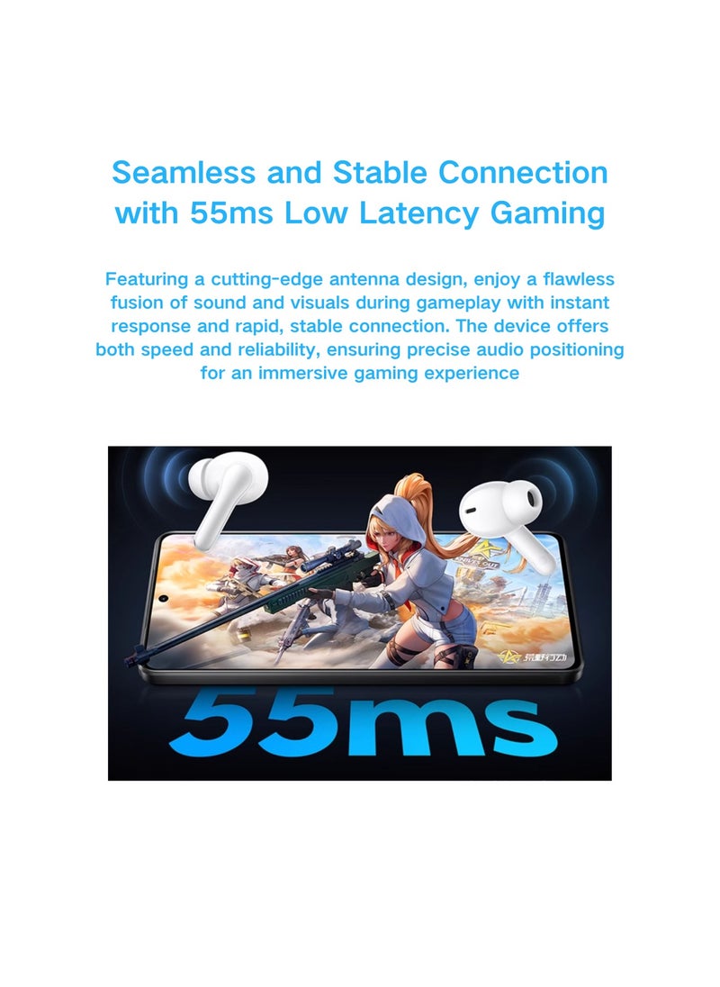 vivo TWS A3 True Wireless Earbuds - Swan White, 10mm Dynamic Driver, IP54, Bluetooth 5.3