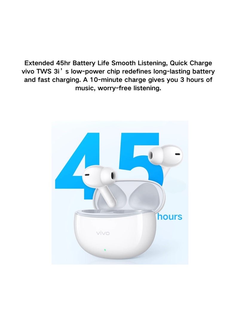 vivo TWS A3 True Wireless Earbuds - Swan White, 10mm Dynamic Driver, IP54, Bluetooth 5.3