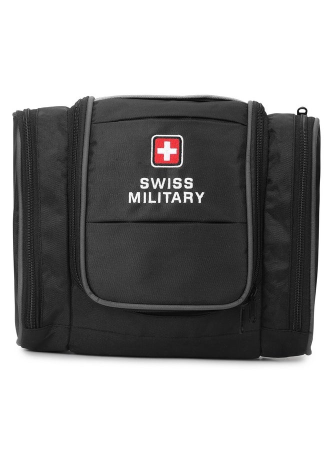 Swiss Military HandyPro Toiletry Bag for Men, Women| Makeup Pouch for Travelling, Travel Organizer, Water Resistant, Premium Polyester, Durable Zippers, Black, 5L