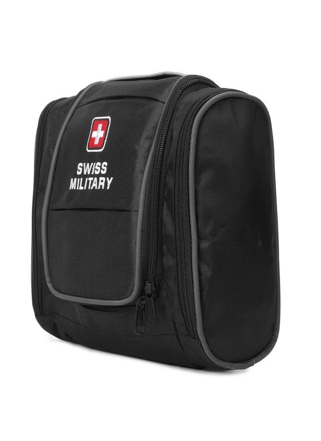 Swiss Military HandyPro Toiletry Bag for Men, Women| Makeup Pouch for Travelling, Travel Organizer, Water Resistant, Premium Polyester, Durable Zippers, Black, 5L