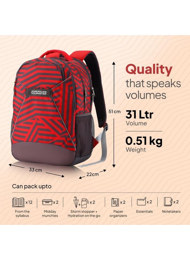 American Tourister 32.5 Ltrs Large Size Standard Backpack (Amt Mist Sch Bag03 Red), Dark Red