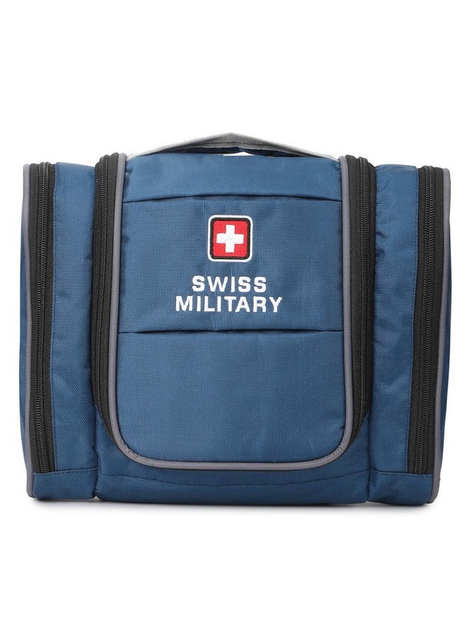 Swiss Military Toiletry Bag for Men, Women| Makeup Pouch for Travelling, Travel Organizer, Water Resistant, Premium Polyester, Multiple Compartments with Quick Access Pocket, Durable Zippers,Blue,1