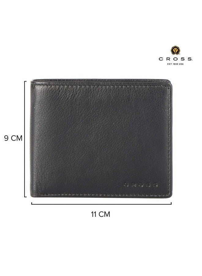 Cross Ro-Ve-Az Bi Fold Leather Men's Coin RFID Wallet AC038072 (Black & Middle Blue)