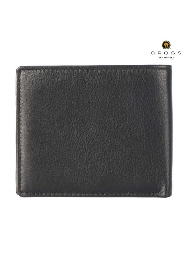 Cross Ro-Ve-Az Bi Fold Leather Men's Coin RFID Wallet AC038072 (Black & Middle Blue)