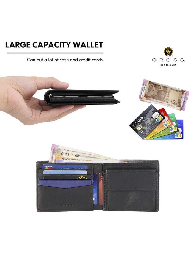 Cross Ro-Ve-Az Bi Fold Leather Men's Coin RFID Wallet AC038072 (Black & Middle Blue)