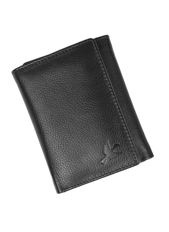 HORNBULL Men's Genuine Leather Leather Black Tri Fold RFID Blocking Wallet