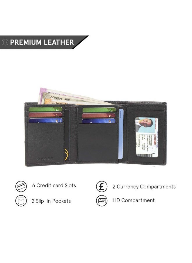 Cross Erie Men's Leather Tri-Fold Wallet -Black