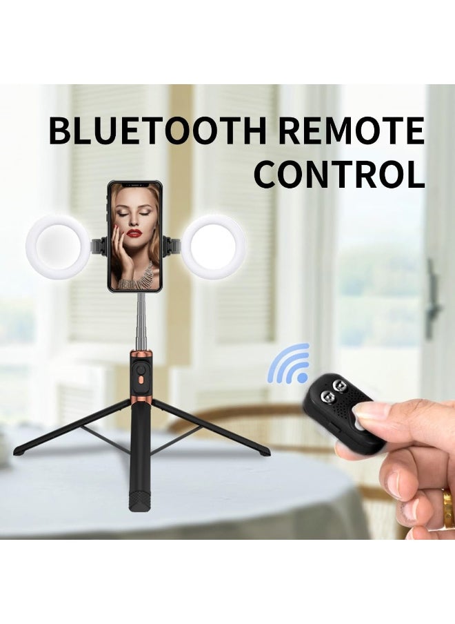 Selfie Stick Tripod With Dual Ring Light - Extendable Bluetooth Selfie Stick With Wireless Remote - Compatible With Most Android & iPhone IOS Device