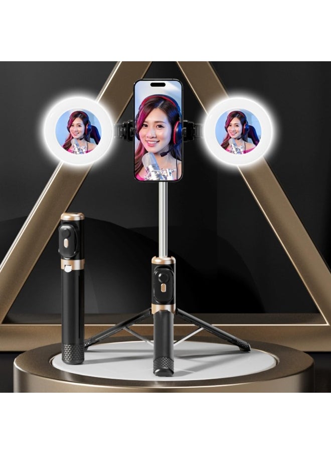 Selfie Stick Tripod With Dual Ring Light - Extendable Bluetooth Selfie Stick With Wireless Remote - Compatible With Most Android & iPhone IOS Device