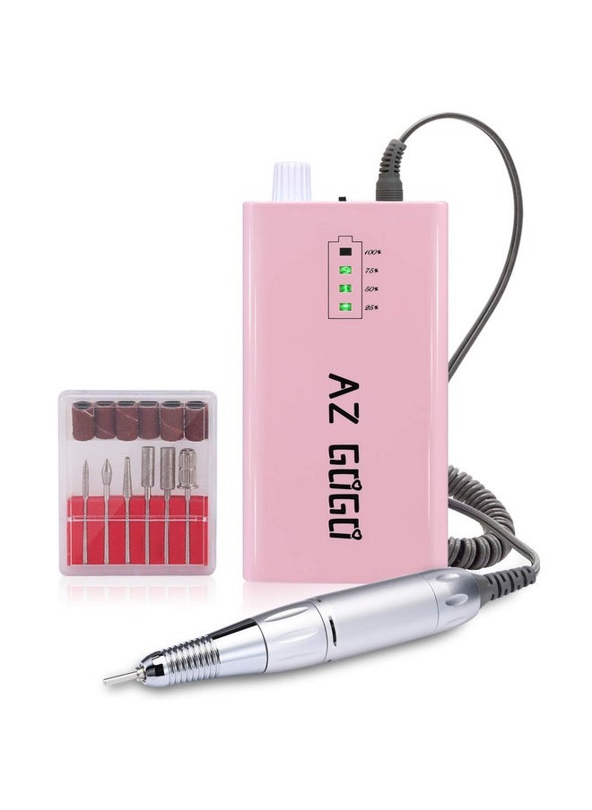 30000RPM Portable Nail Drill Machine, AZ GOGO Professional Rechargeable Electric Efile Nail Drill for Acrylic Nails, Manicure/Pedicure, Polishing, Cuticle - Salon or Home Use（Pink）