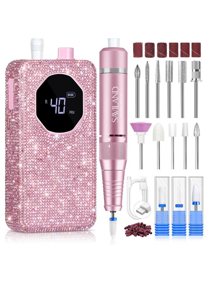 SAVILAND Professional Nail Drill 40000 RPM: Portable Diamond Nail Drill Kit Rechargeable 4000 mAh Electric Nail File for Thick Acrylic Nails with Ceramic Nail Drill Bits Sanding Bands Nail Tech Salon