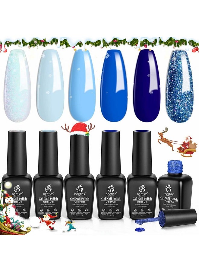 Beetles Gel Nail Polish Set 6Pcs Baby Blue Glitter Nail Polish Aquarius Water Collection Winter Soak Off UV LED Gel Nail Kits Nail Art Design Decoration DIY Gel Nail Polish Women Gifts