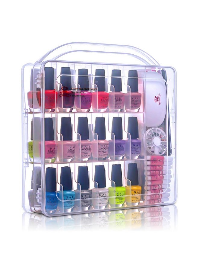 Makartt Nail Polish Organizer Gel Nail Polish Holder for 36 Bottles with Large Separate Compartment Universal Clear Nail Storage Travel Case Space Saver for Manicure Tools Nails Supply Displayer N-02