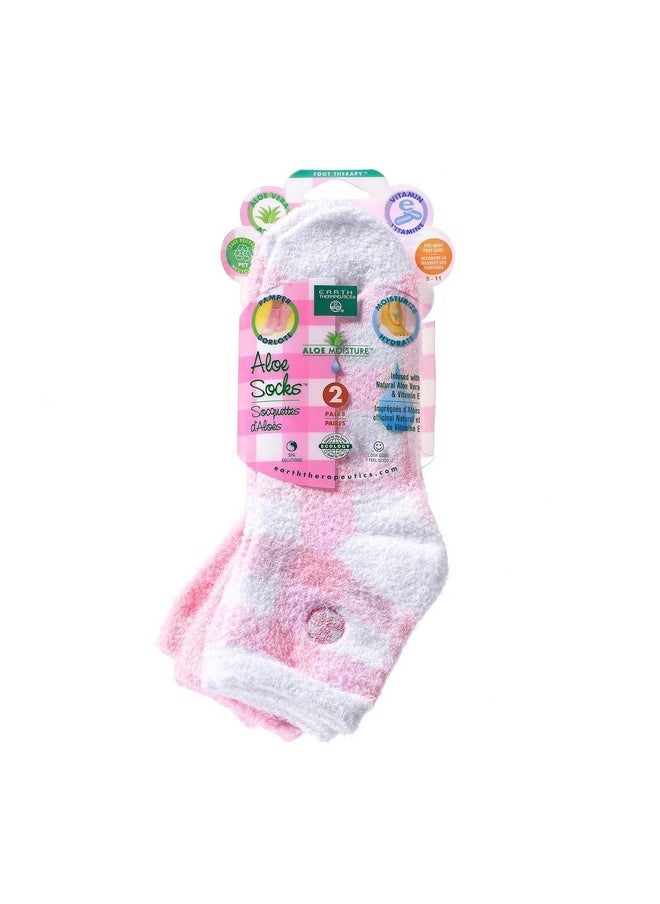 Earth Therapeutics Aloe Socks - Double Pack - PINK PLAID (2 Pairs)