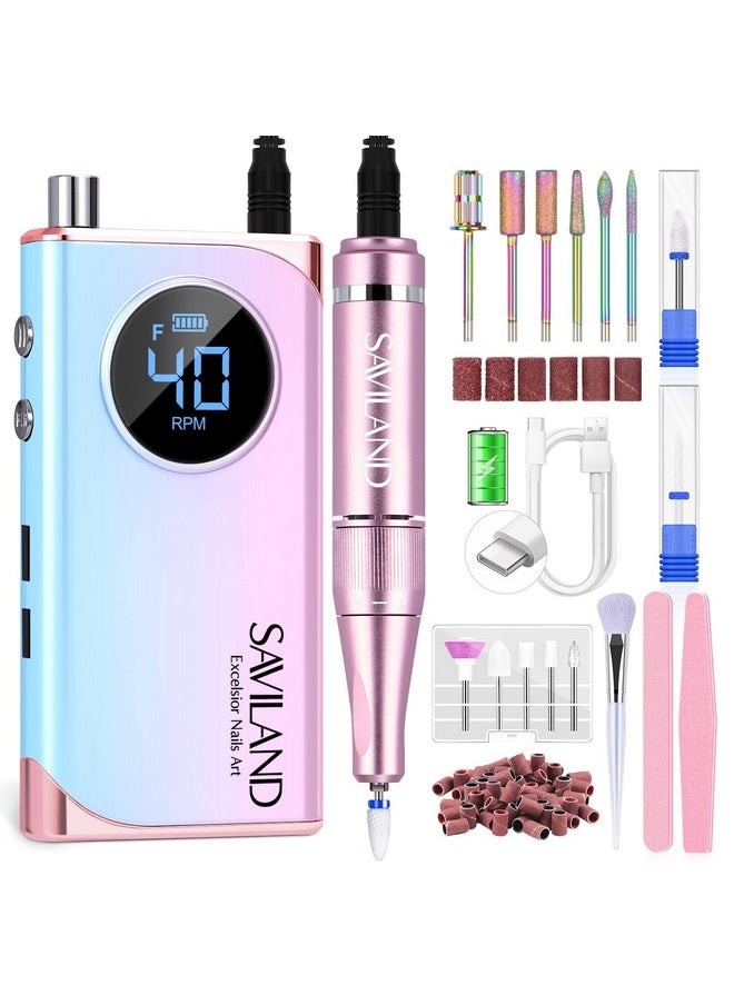 SAVILAND Nail Drill Professional: 40000RPM Electric Nail File 2024 Macaron Gradient Pink Nail Drill Machine for Faster Removel Acrylic Nail Salon at Home Use Manicure Pedicure Manicurist Good Choice