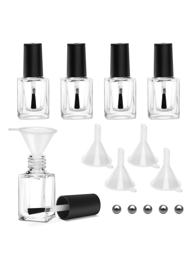 AHIER Empty Nail Polish Clear Bottles with Brush Cap Funnel and Mixing Ball (15ml 5p)