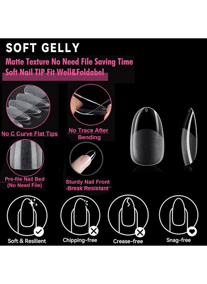 UNA GELLA Oval Almond Fake Nails Pre-shape 216pcs Round Almond Tips Press on Nails for Full Cover Acrylic Round Oval Full Nails False Nails 12 Sizes False Soft Gel Tips