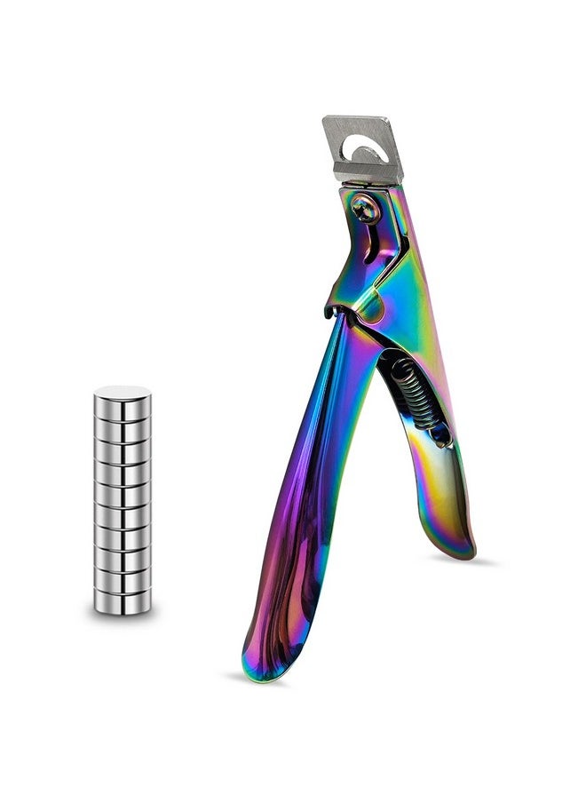 Acrylic Nail Cutter with Magnet Sizer & Length Measurement,Adjustable Stainless Nail Trimmer for Salon Home Nail Art, Professional Nail Clippers for Precise Manicures (Rainbow)