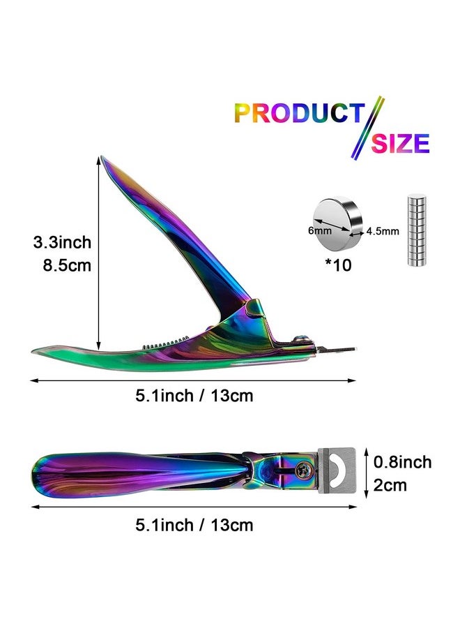 Acrylic Nail Cutter with Magnet Sizer & Length Measurement,Adjustable Stainless Nail Trimmer for Salon Home Nail Art, Professional Nail Clippers for Precise Manicures (Rainbow)