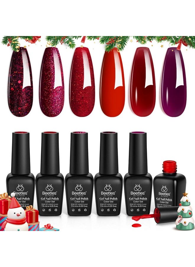 Beetles Christmas Red Gel Nail Polish Set Winter Burgundy Collection Glitter Poinsettia Purple Gel Polish, Soak Off UV LED Gel Nail Polish Art Design Decoration DIY Gel Nail Gifts