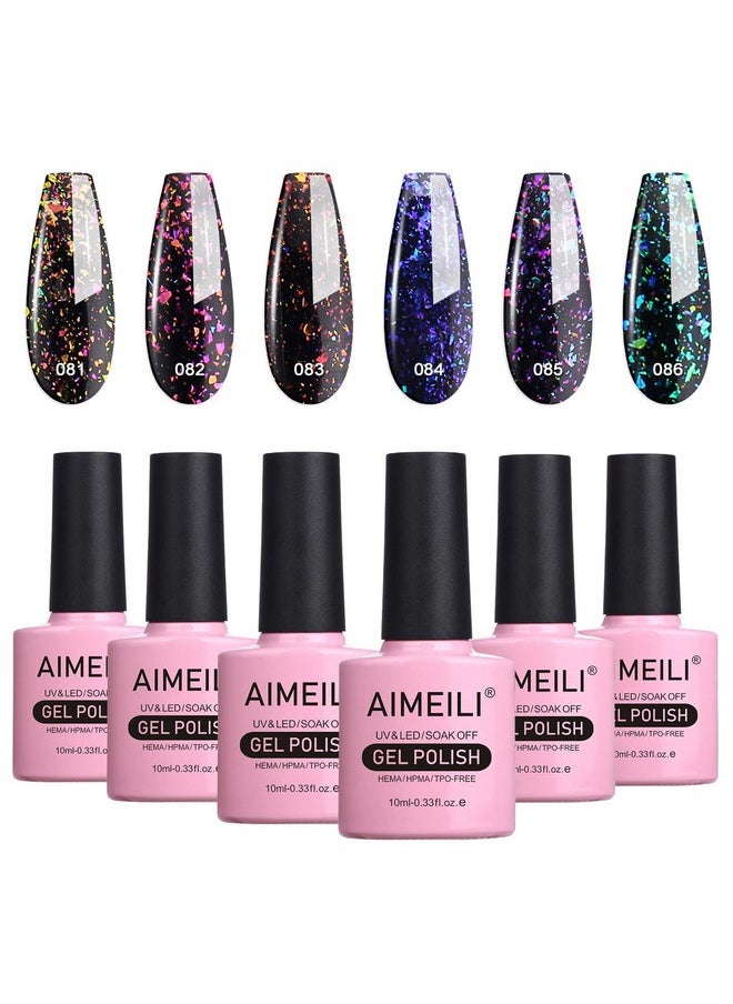 AIMEILI Galaxy Paranoid Collection Soak Off Clear Glitter Gel Nail Polish Color for Christmas Gift Set Of 6pcs X 10ml - Kit Set 18