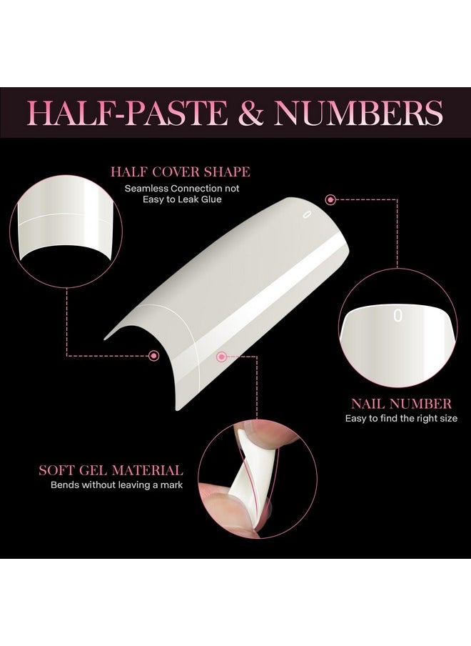 1000PCS Half Cover False Nails Tips, krofaue 10 Sizes Lady French Style Acrylic Artificial Tip Manicure with Box for Nail Tips Art Salons and Home DIY (Natural+Clear)