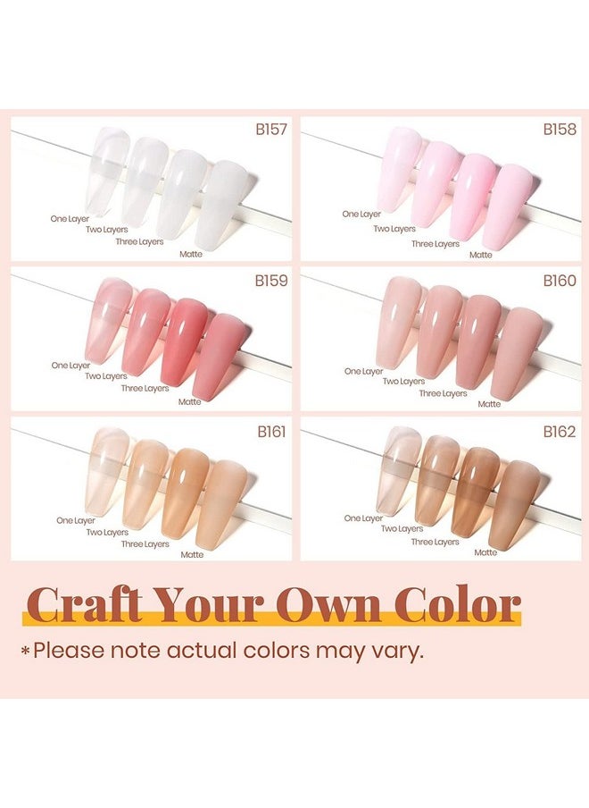 Beetles Gel Nail Polish Kit with U V LED Light 48W,6 Colors Jelly Milky White Sheer Pink Nude Gel Polish Starter Kit Manicure,Soak Off U V Gel Nail Polish Set Salon DIY Gifts for Girl