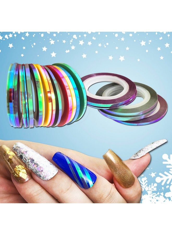 Nail Art Striping Tape Lines 18 pcs Mermaid Candy Color Adhesive Nail Stickers,Rolls Nail Strips Tape Decals for Design Hologram Purple Blue Grey Line Nail Art