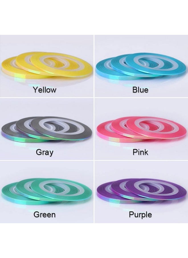 Nail Art Striping Tape Lines 18 pcs Mermaid Candy Color Adhesive Nail Stickers,Rolls Nail Strips Tape Decals for Design Hologram Purple Blue Grey Line Nail Art