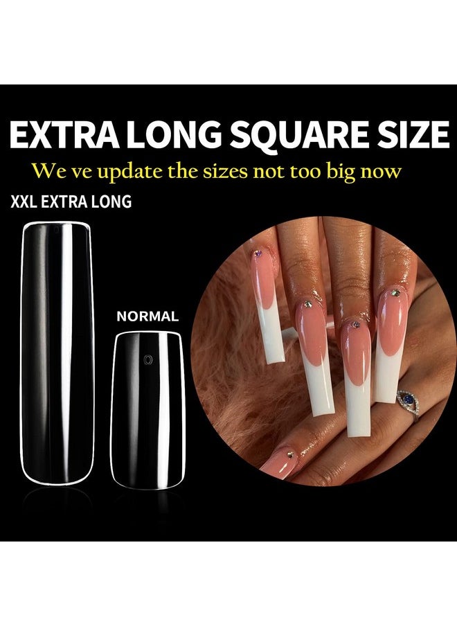 UNA GELLA Full Cover Nail Tips Square Gel Nails 120 PCS No C Curve XXL Extra Long Straight Curved Fake Tapered For Acrylic Salon Home DIY with Box