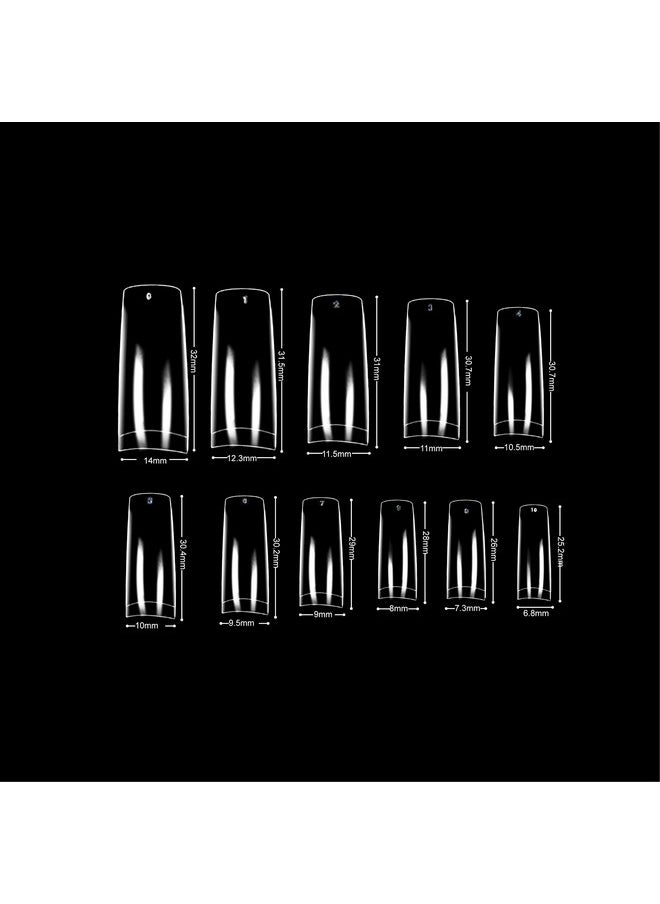 beYou Clear Half-moon 510 Artificial Fake Nail Tips 11 Sizes With Clear Plastic Case for Nail Salon Nail Shop