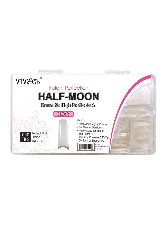 beYou Clear Half-moon 510 Artificial Fake Nail Tips 11 Sizes With Clear Plastic Case for Nail Salon Nail Shop