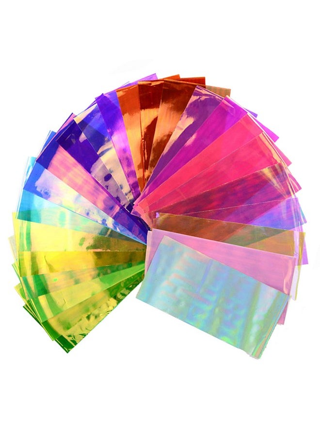 Beaute Galleria 24 Pieces Mixed Colors Nail Art DIY Holographic Shattered Broken-Glass Reflective Mirror Shard Effect Rainbow Thin Iridescent Cellophane Films Foils