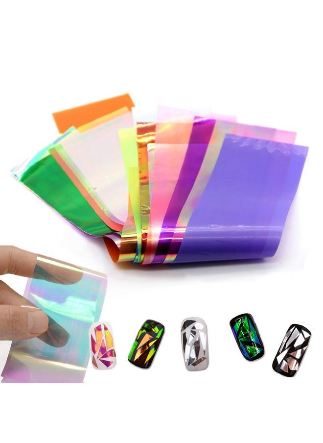 Beaute Galleria 24 Pieces Mixed Colors Nail Art DIY Holographic Shattered Broken-Glass Reflective Mirror Shard Effect Rainbow Thin Iridescent Cellophane Films Foils